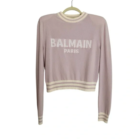 Balmain Light Pink Logo- Embroidered Jumper